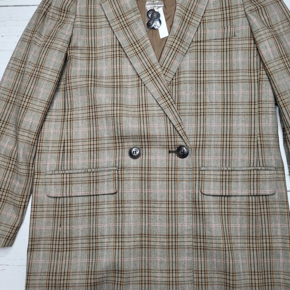 Madewell Caldwell Double Breasted Blazer Jacket Tartan Plaid Tan Oversized Small - Picture 6 of 8